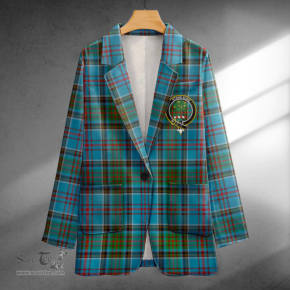ScotsTee Shop Anderson Old Modern Clan Crest Casual Tartan Flat Lapel Collar Blazer Tartan Blazer Cotton