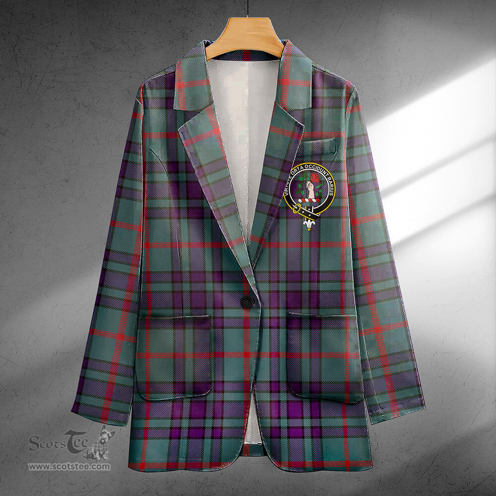 ScotsTee Shop Aiton Weathered Clan Crest Casual Tartan Flat Lapel Collar Blazer Tartan Blazer Cotton