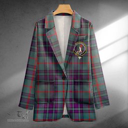 ScotsTee Shop Aiton Weathered Clan Crest Casual Tartan Flat Lapel Collar Blazer Tartan Blazer Cotton