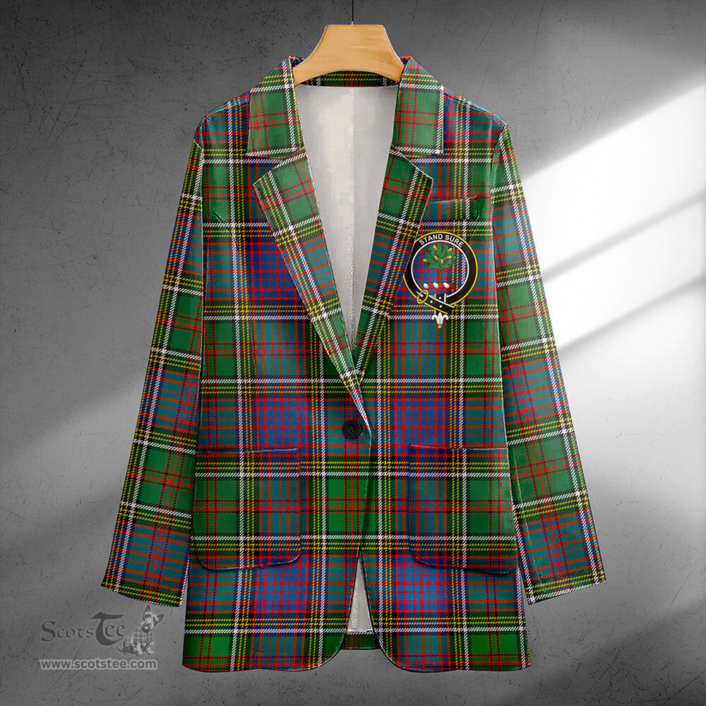 ScotsTee Shop Anderson of Kinneddar Hunting Weathered Clan Crest Casual Tartan Flat Lapel Collar Blazer Tartan Blazer Cotton