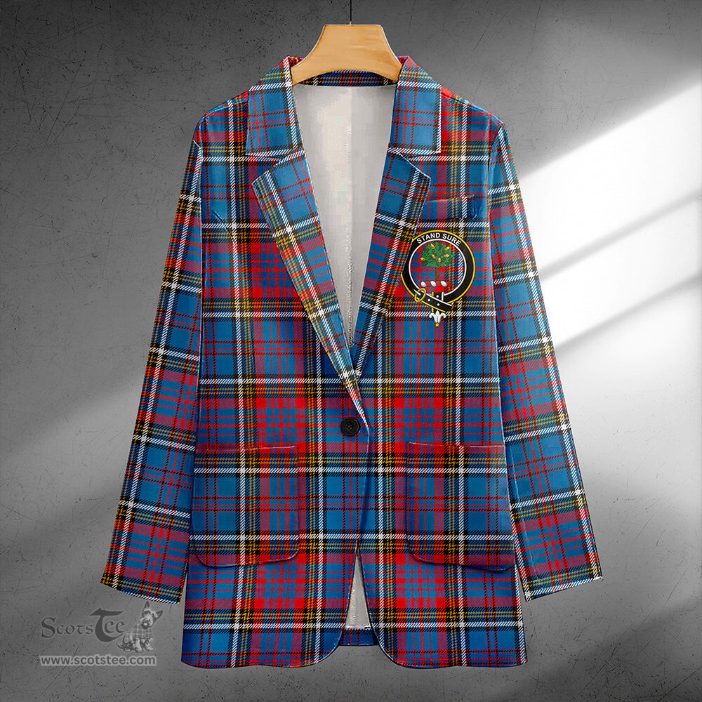 ScotsTee Shop Anderson Red Weathered Clan Crest Casual Tartan Flat Lapel Collar Blazer Tartan Blazer Cotton