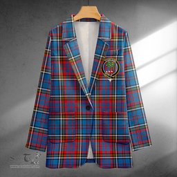 ScotsTee Shop Anderson Red Weathered Clan Crest Casual Tartan Flat Lapel Collar Blazer Tartan Blazer Cotton
