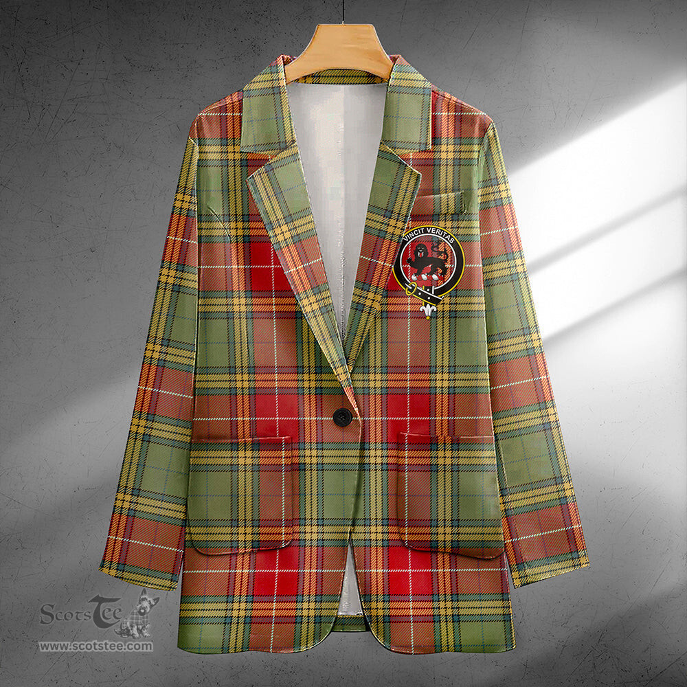 ScotsTee Shop Baxter Weathered Clan Crest Casual Tartan Flat Lapel Collar Blazer Tartan Blazer Cotton