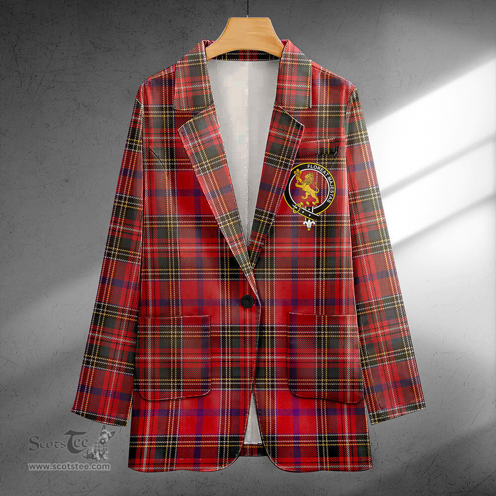 ScotsTee Shop Brown of Castledean (Broun of Castledean) Weathered Clan Crest Casual Tartan Flat Lapel Collar Blazer Tartan Blazer Cotton