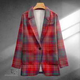ScotsTee Shop Chisholm Weathered Clan Crest Casual Tartan Flat Lapel Collar Blazer Tartan Blazer Cotton