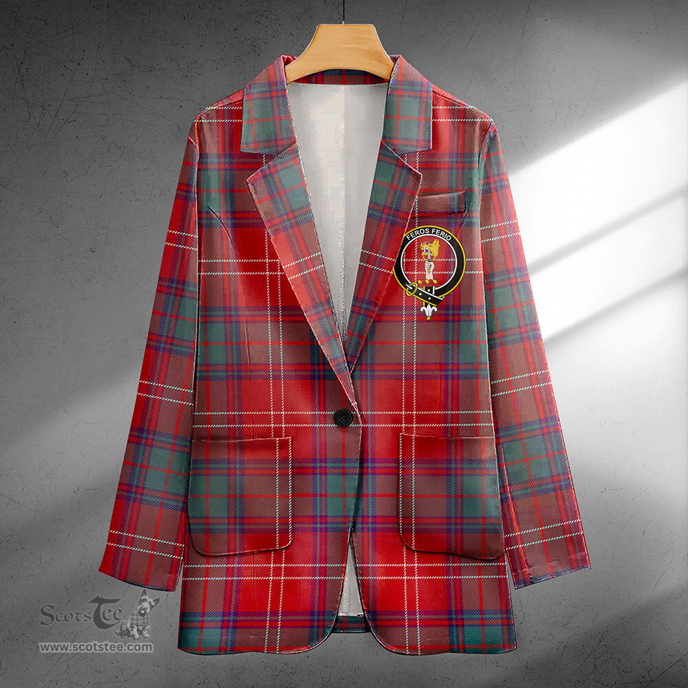ScotsTee Shop Chisholm Weathered Clan Crest Casual Tartan Flat Lapel Collar Blazer Tartan Blazer Cotton