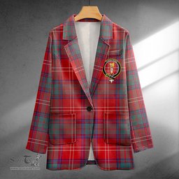 ScotsTee Shop Chisholm Weathered Clan Crest Casual Tartan Flat Lapel Collar Blazer Tartan Blazer Cotton