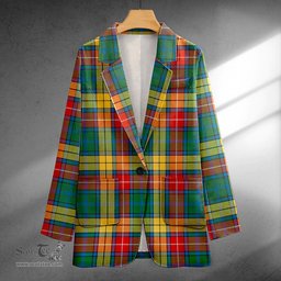 ScotsTee Shop Buchanan Ancient Clan Crest Casual Tartan Flat Lapel Collar Blazer Tartan Blazer Cotton