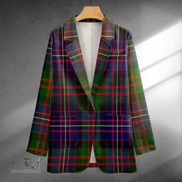 ScotsTee Shop Chalmers Modern Clan Crest Casual Tartan Flat Lapel Collar Blazer Tartan Blazer Cotton
