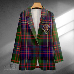 ScotsTee Shop Chalmers Modern Clan Crest Casual Tartan Flat Lapel Collar Blazer Tartan Blazer Cotton