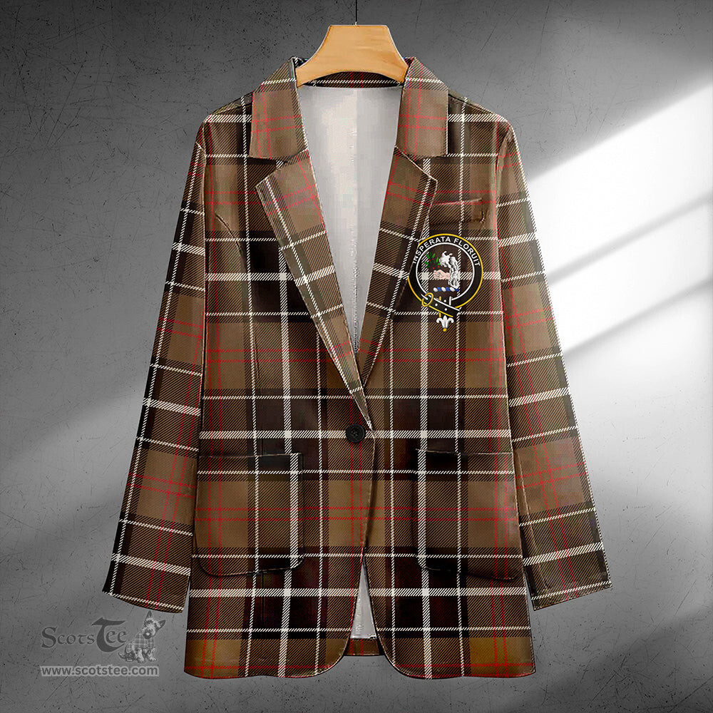 ScotsTee Shop Cleghorn Weathered Clan Crest Casual Tartan Flat Lapel Collar Blazer Tartan Blazer Cotton