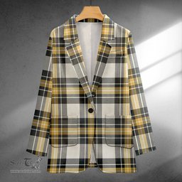 ScotsTee Shop Burns Weathered Clan Crest Casual Tartan Flat Lapel Collar Blazer Tartan Blazer Cotton