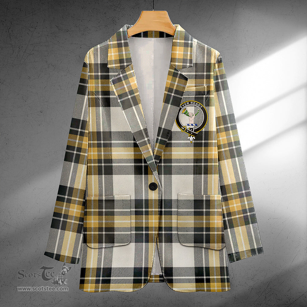ScotsTee Shop Burns Weathered Clan Crest Casual Tartan Flat Lapel Collar Blazer Tartan Blazer Cotton