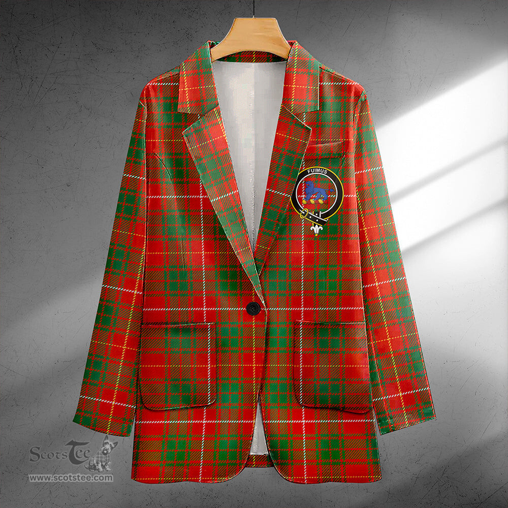 ScotsTee Shop Bruce Ancient Clan Crest Casual Tartan Flat Lapel Collar Blazer Tartan Blazer Cotton