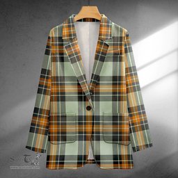 ScotsTee Shop Burns Modern Clan Crest Casual Tartan Flat Lapel Collar Blazer Tartan Blazer Cotton