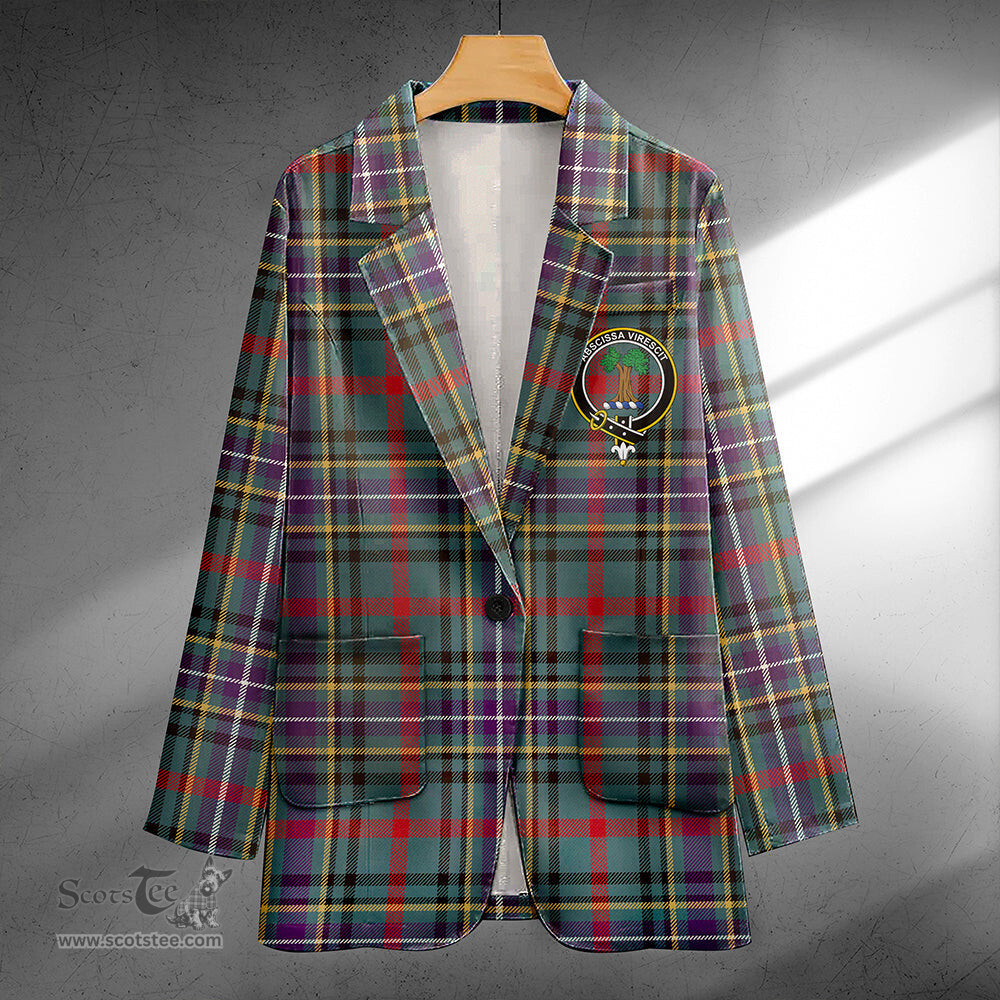 ScotsTee Shop Bisset Weathered Clan Crest Casual Tartan Flat Lapel Collar Blazer Tartan Blazer Cotton