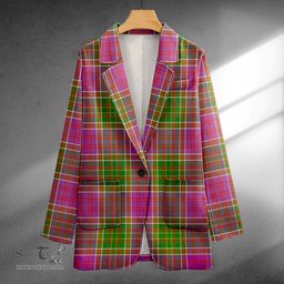 ScotsTee Shop Bowie Ancient Clan Crest Casual Tartan Flat Lapel Collar Blazer Tartan Blazer Cotton