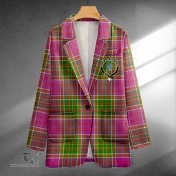ScotsTee Shop Bowie Ancient Clan Crest Casual Tartan Flat Lapel Collar Blazer Tartan Blazer Cotton