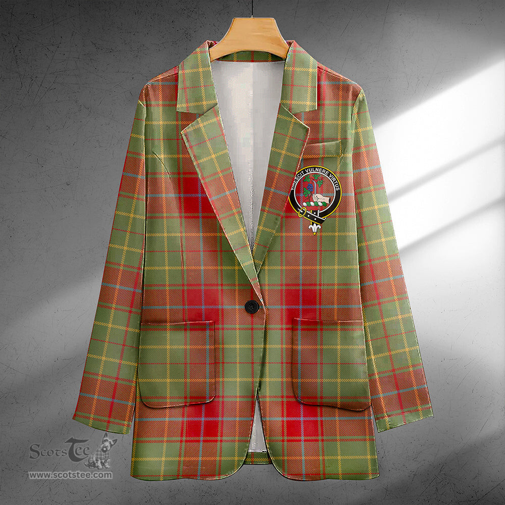 ScotsTee Shop Burnett of Powis Weathered Clan Crest Casual Tartan Flat Lapel Collar Blazer Tartan Blazer Cotton