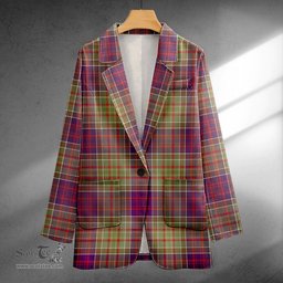 ScotsTee Shop Bowie Weathered Clan Crest Casual Tartan Flat Lapel Collar Blazer Tartan Blazer Cotton