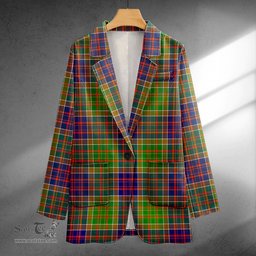 ScotsTee Shop Bowie Modern Clan Crest Casual Tartan Flat Lapel Collar Blazer Tartan Blazer Cotton