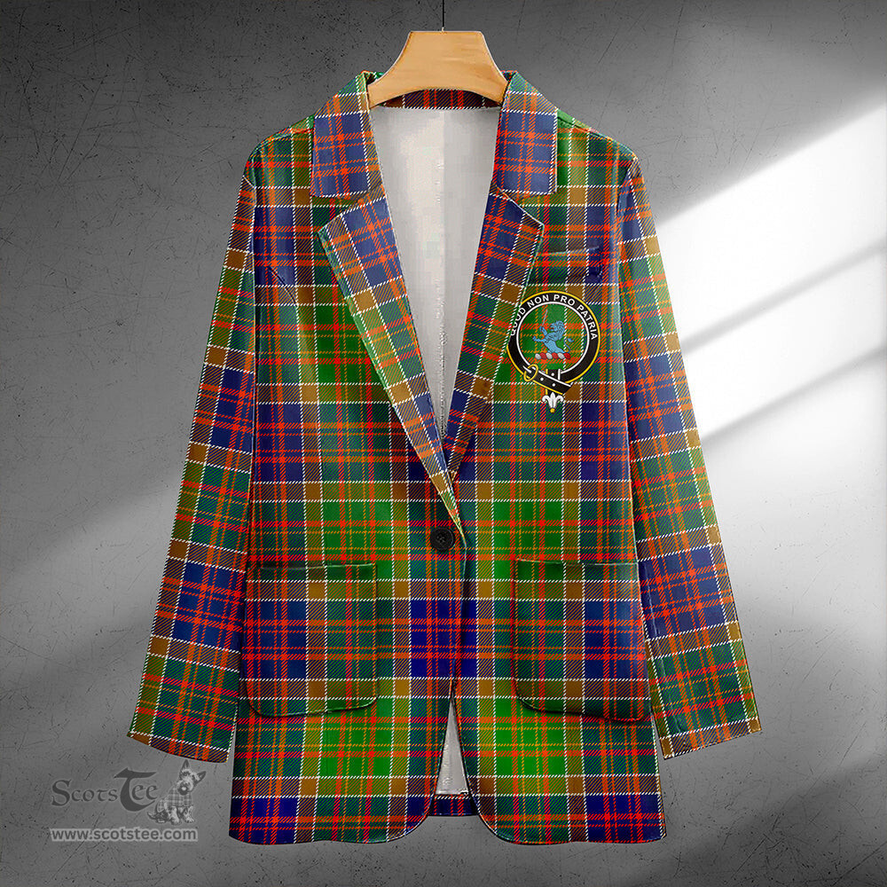 ScotsTee Shop Bowie Modern Clan Crest Casual Tartan Flat Lapel Collar Blazer Tartan Blazer Cotton