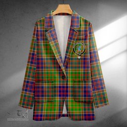 ScotsTee Shop Bowie Modern Clan Crest Casual Tartan Flat Lapel Collar Blazer Tartan Blazer Cotton