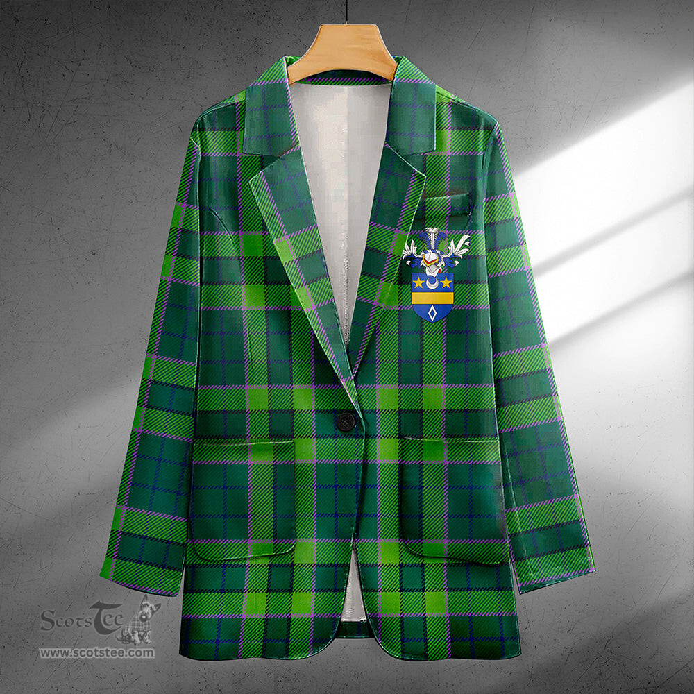 ScotsTee Shop Blackwood Modern Clan Crest Casual Tartan Flat Lapel Collar Blazer Tartan Blazer Cotton