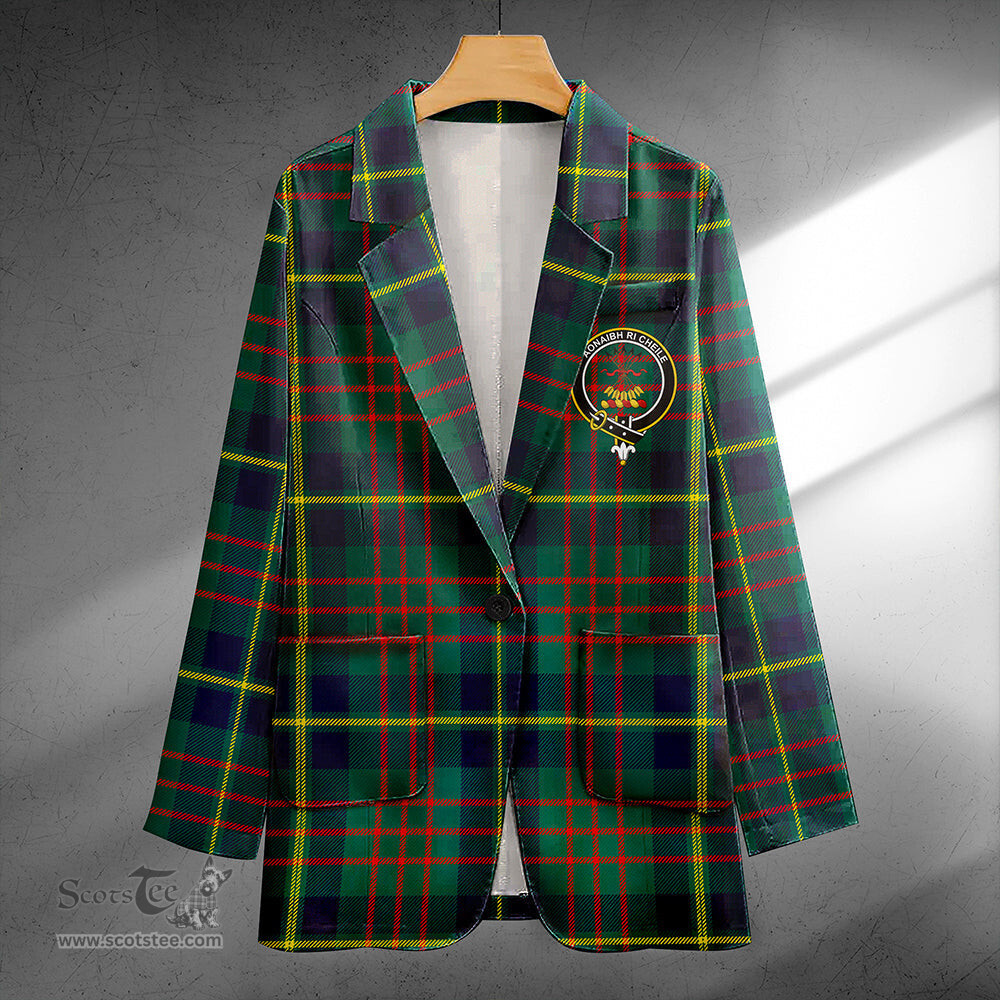 ScotsTee Shop Cameron of Lochiel Hunting Modern 2 Clan Crest Casual Tartan Flat Lapel Collar Blazer Tartan Blazer Cotton