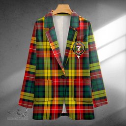 ScotsTee Shop Buchanan Modern Clan Crest Casual Tartan Flat Lapel Collar Blazer Tartan Blazer Cotton
