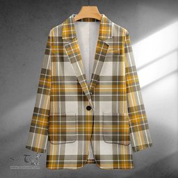 ScotsTee Shop Burns Ancient Clan Crest Casual Tartan Flat Lapel Collar Blazer Tartan Blazer Cotton