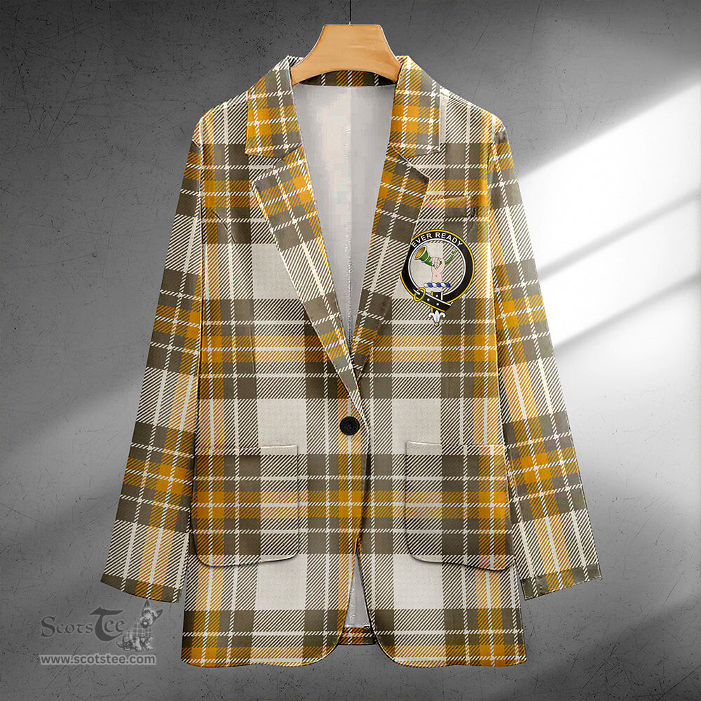ScotsTee Shop Burns Ancient Clan Crest Casual Tartan Flat Lapel Collar Blazer Tartan Blazer Cotton