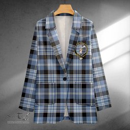 ScotsTee Shop Clark Ancient Clan Crest Casual Tartan Flat Lapel Collar Blazer Tartan Blazer Cotton