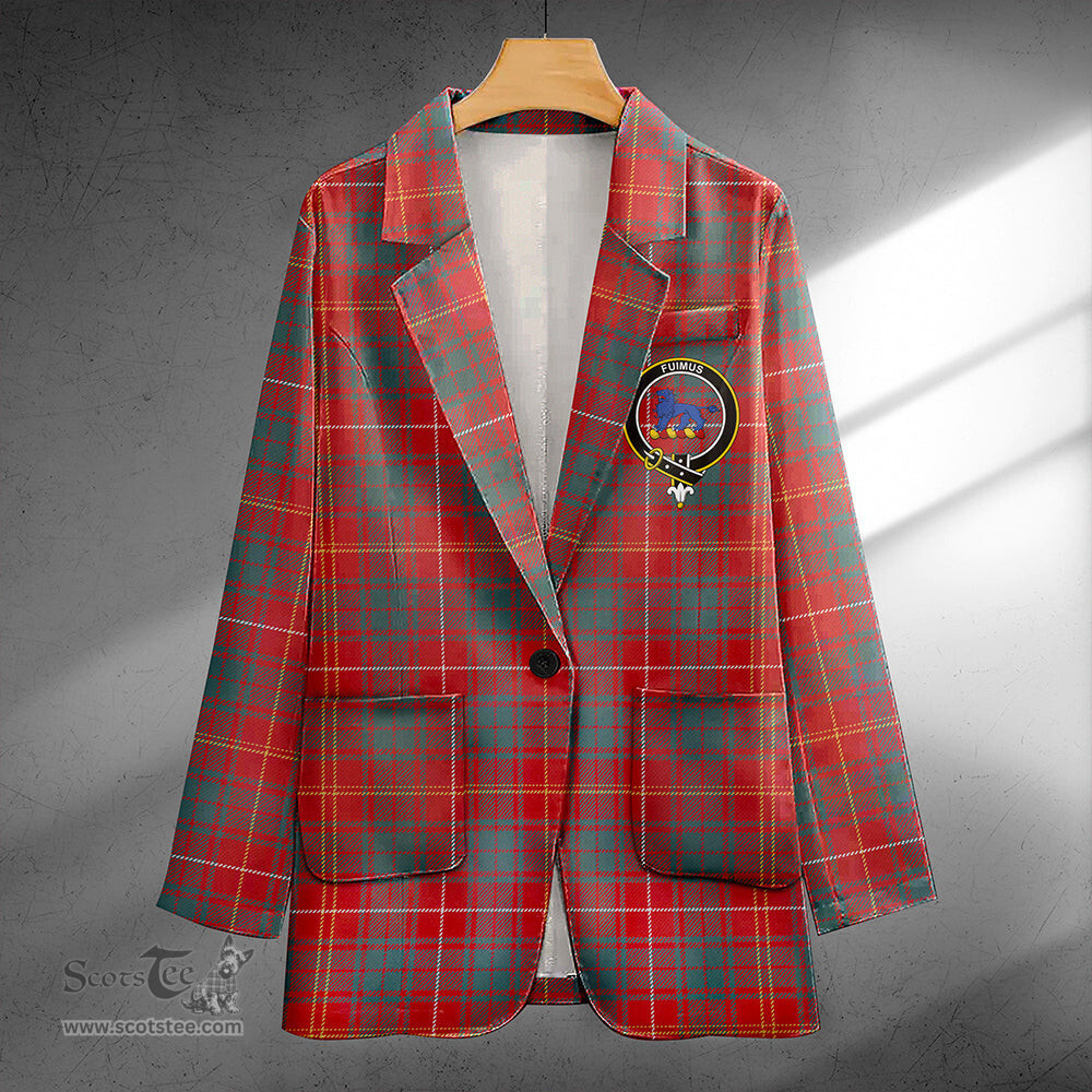 ScotsTee Shop Bruce Weathered Clan Crest Casual Tartan Flat Lapel Collar Blazer Tartan Blazer Cotton