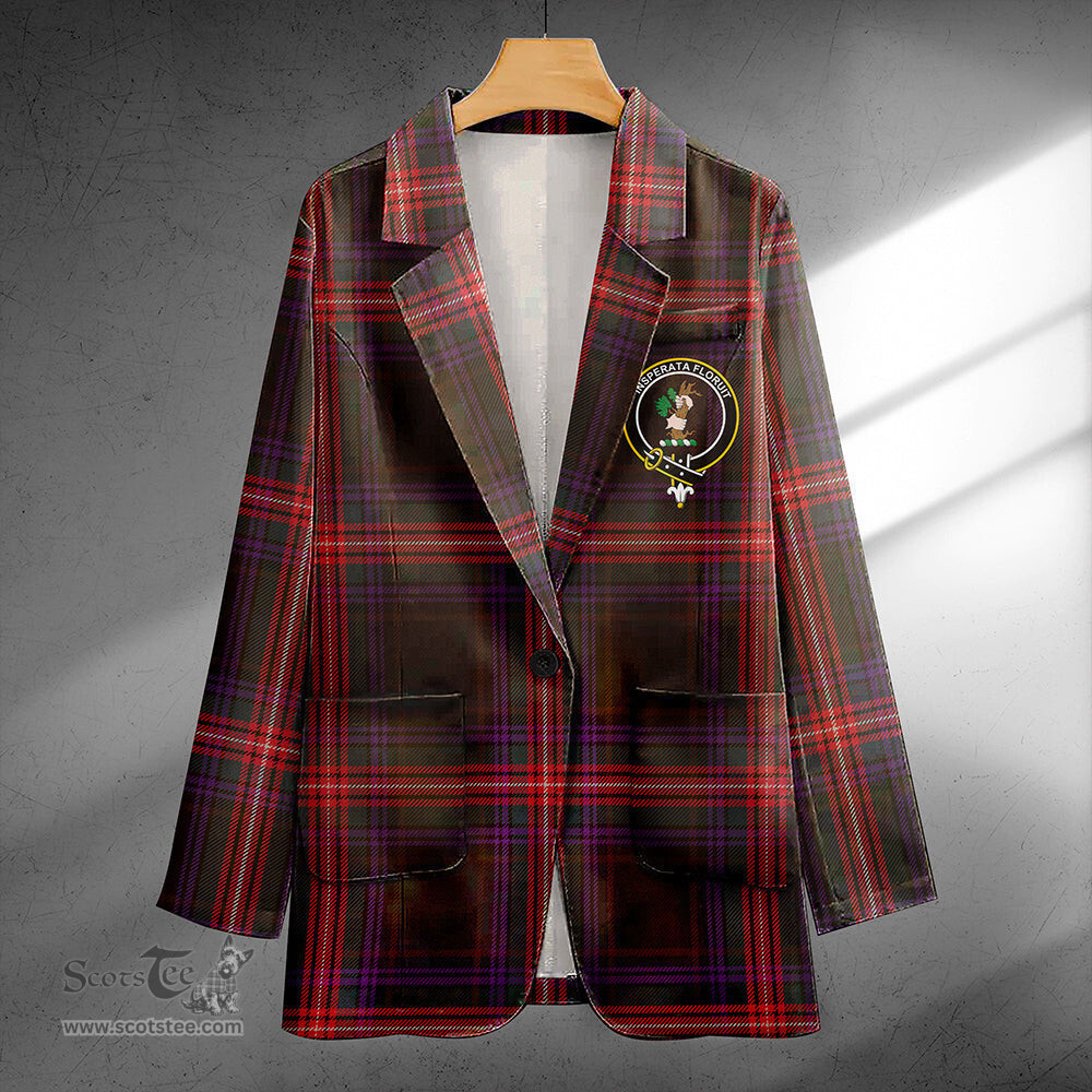 ScotsTee Shop Braveheart Warrior (Watt #2) Weathered Clan Crest Casual Tartan Flat Lapel Collar Blazer Tartan Blazer Cotton
