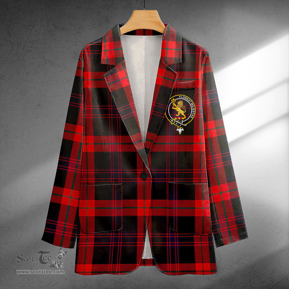 ScotsTee Shop Brown (Broun) Modern Clan Crest Casual Tartan Flat Lapel Collar Blazer Tartan Blazer Cotton