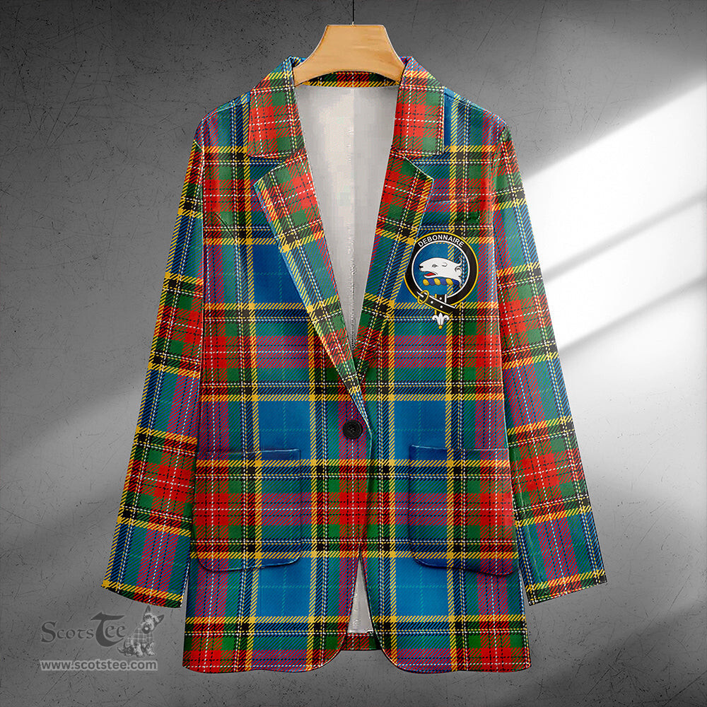 ScotsTee Shop Bethune Ancient Clan Crest Casual Tartan Flat Lapel Collar Blazer Tartan Blazer Cotton