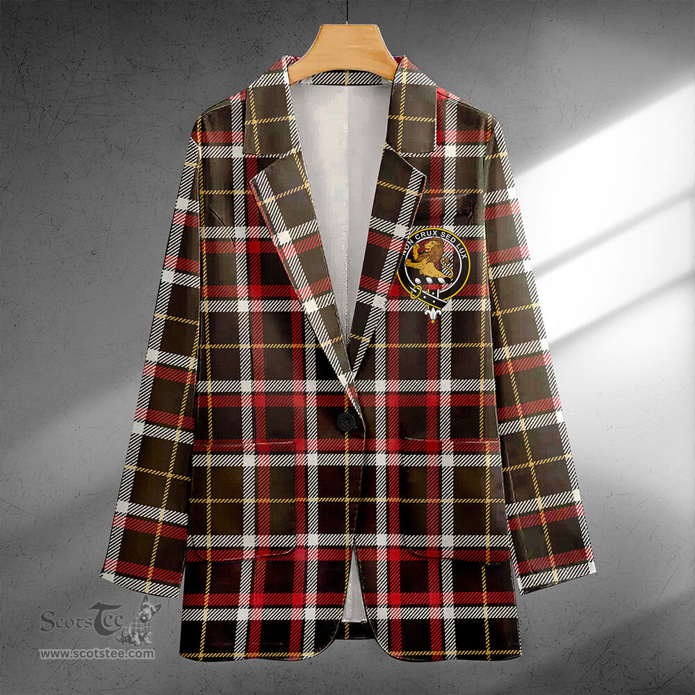 ScotsTee Shop Black (DCD) Weathered Clan Crest Casual Tartan Flat Lapel Collar Blazer Tartan Blazer Cotton