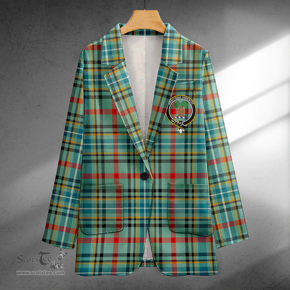 ScotsTee Shop Bisset Ancient Clan Crest Casual Tartan Flat Lapel Collar Blazer Tartan Blazer Cotton