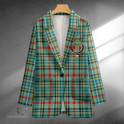 ScotsTee Shop Bisset Ancient Clan Crest Casual Tartan Flat Lapel Collar Blazer Tartan Blazer Cotton