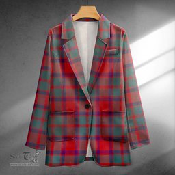 ScotsTee Shop Caledonian (MacKintosh #3) Weathered Clan Crest Casual Tartan Flat Lapel Collar Blazer Tartan Blazer Cotton