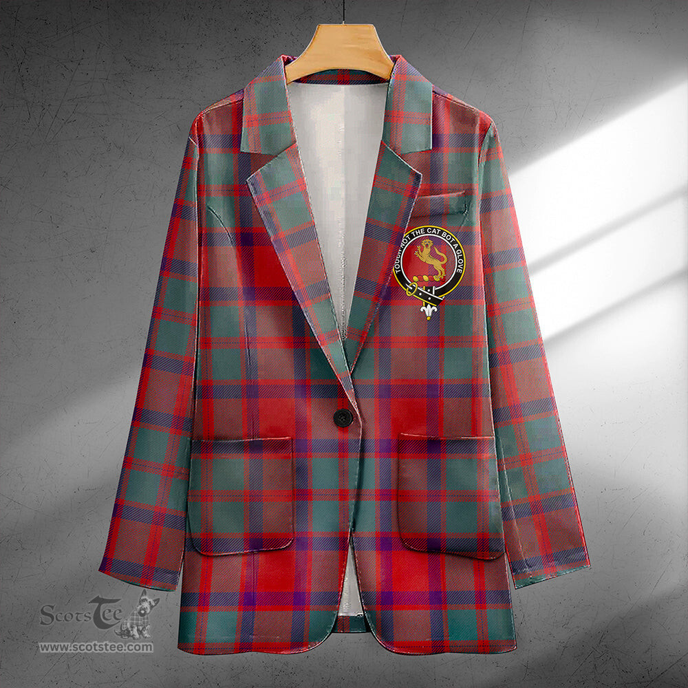 ScotsTee Shop Caledonian (MacKintosh #3) Weathered Clan Crest Casual Tartan Flat Lapel Collar Blazer Tartan Blazer Cotton