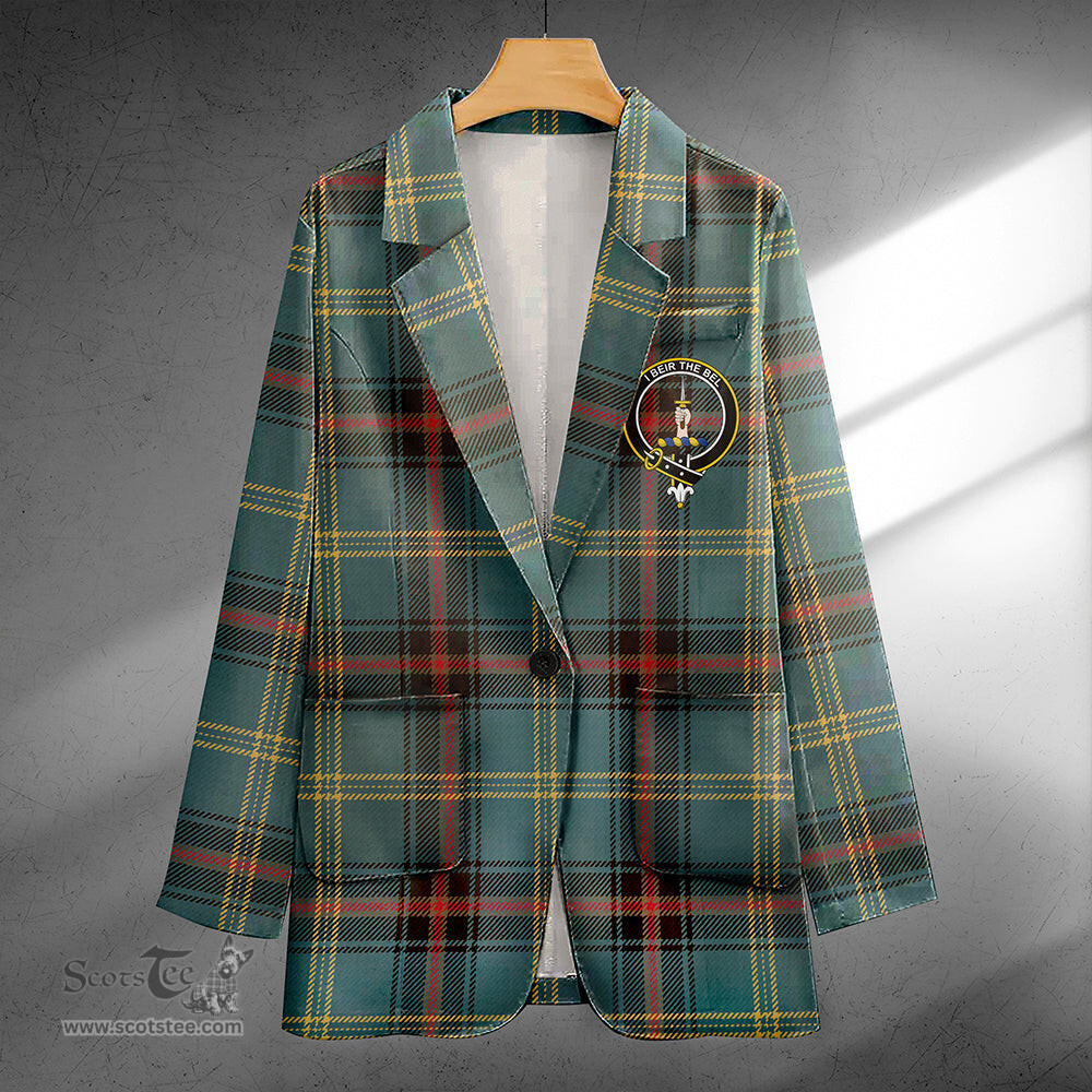 ScotsTee Shop Bell of the Borders Weathered Clan Crest Casual Tartan Flat Lapel Collar Blazer Tartan Blazer Cotton