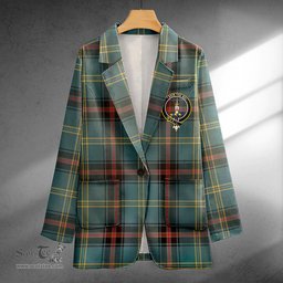 ScotsTee Shop Bell of the Borders Weathered Clan Crest Casual Tartan Flat Lapel Collar Blazer Tartan Blazer Cotton