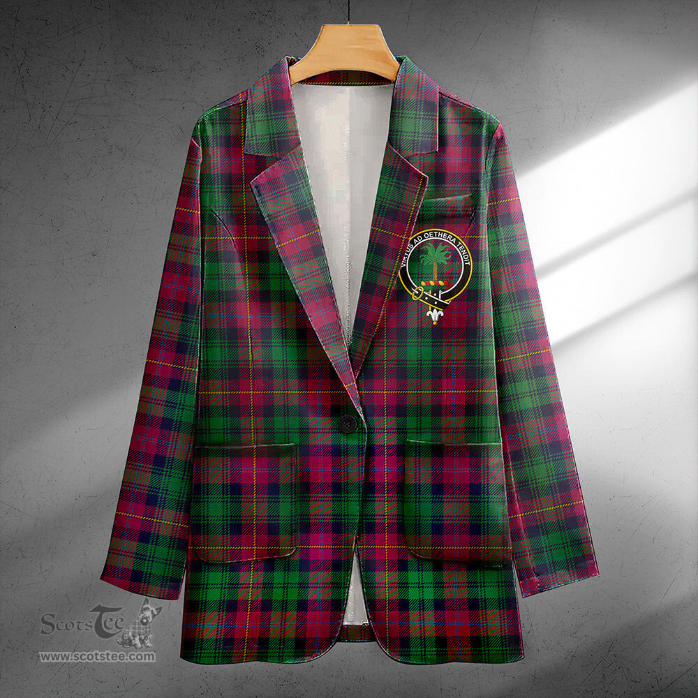 ScotsTee Shop Cairns of Finavon Modern Clan Crest Casual Tartan Flat Lapel Collar Blazer Tartan Blazer Cotton