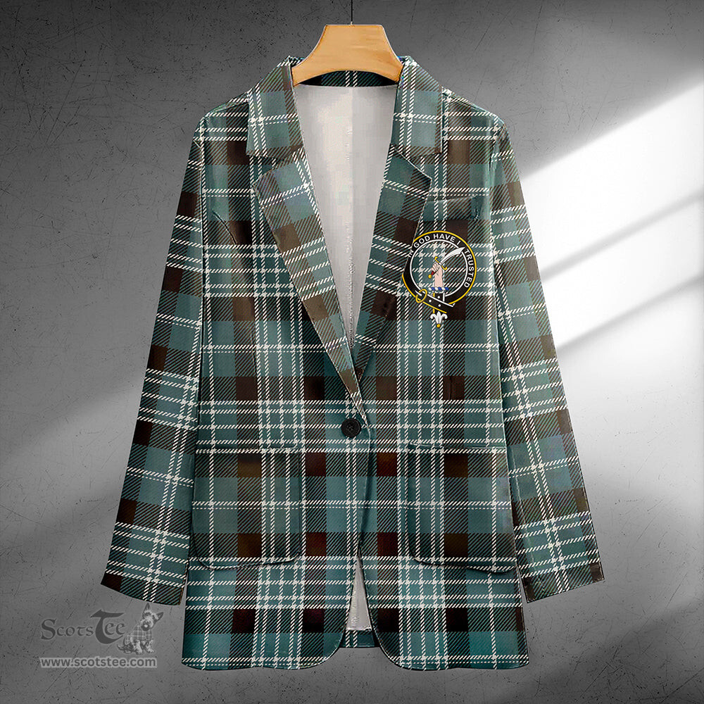 ScotsTee Shop Clark Weathered Clan Crest Casual Tartan Flat Lapel Collar Blazer Tartan Blazer Cotton