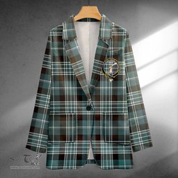ScotsTee Shop Clark Weathered Clan Crest Casual Tartan Flat Lapel Collar Blazer Tartan Blazer Cotton