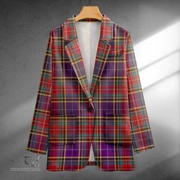 ScotsTee Shop Bethune Weathered Clan Crest Casual Tartan Flat Lapel Collar Blazer Tartan Blazer Cotton