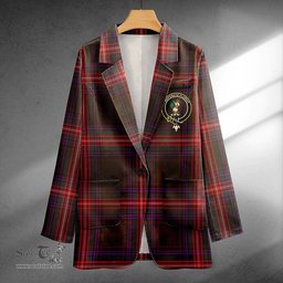 ScotsTee Shop Braveheart Warrior (Wate #2) Weathered Clan Crest Casual Tartan Flat Lapel Collar Blazer Tartan Blazer Cotton