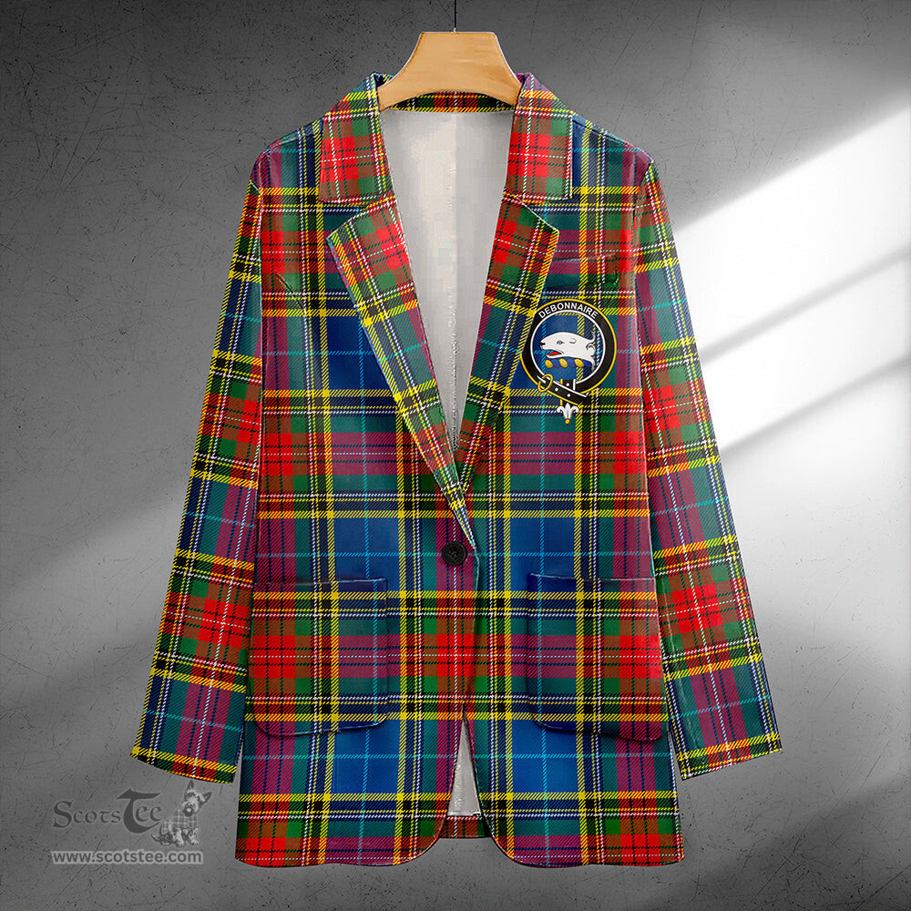 ScotsTee Shop Bethune Modern Clan Crest Casual Tartan Flat Lapel Collar Blazer Tartan Blazer Cotton